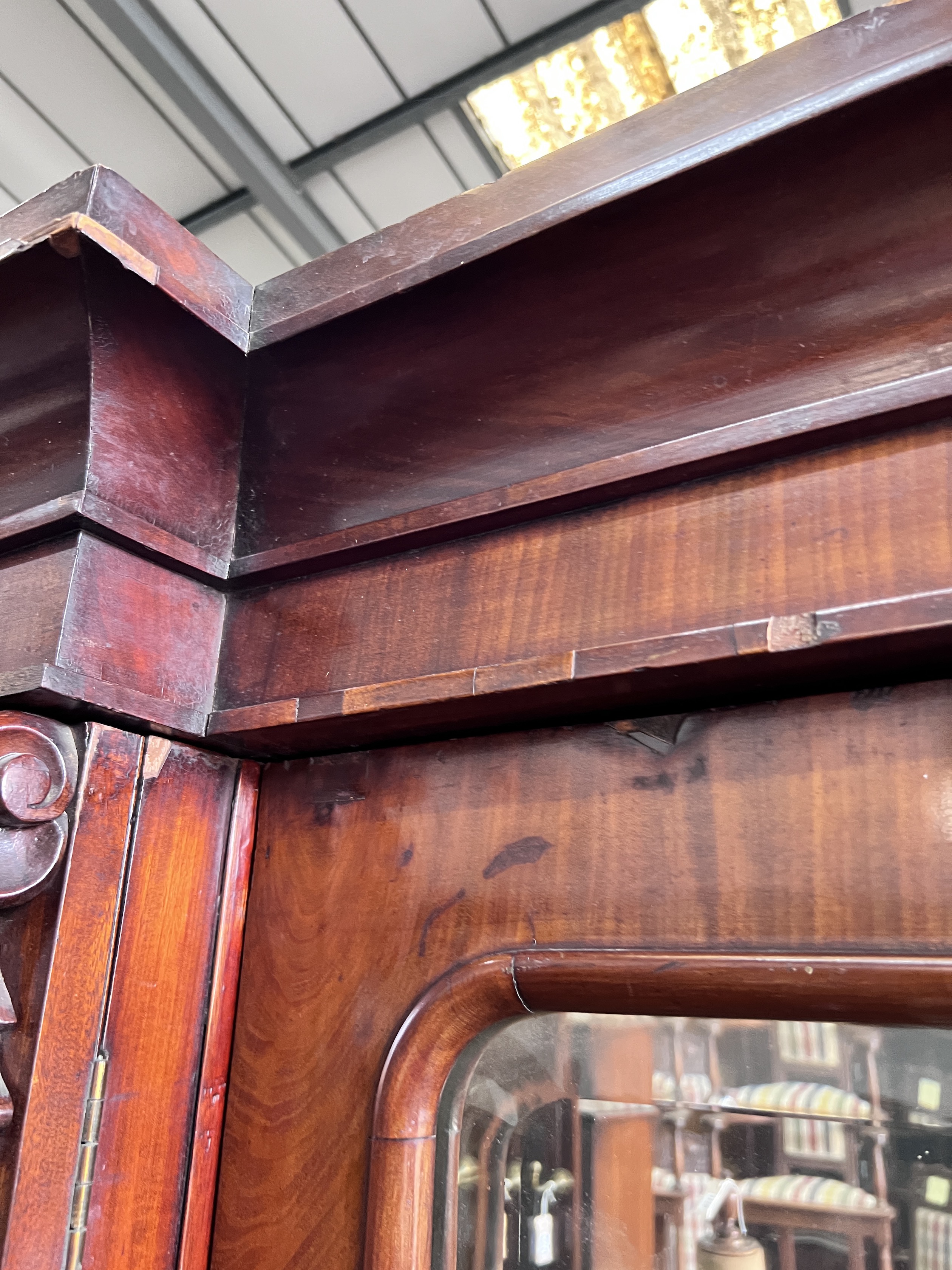 A Victorian mahogany break front mirrored compactum wardrobe, length approx. 240cm, depth 68cm, height 209cm